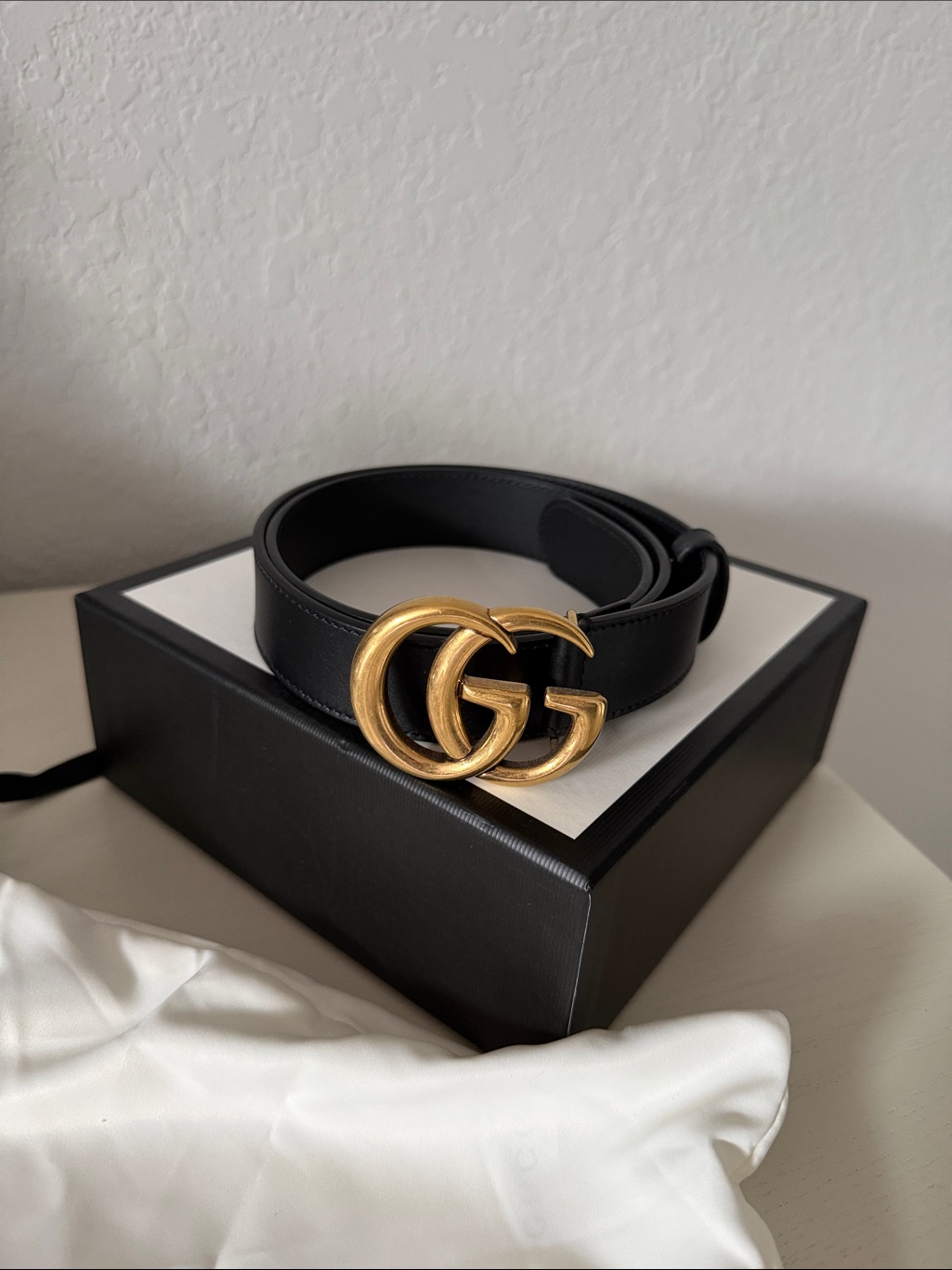 Gucci Black Leather Belt With Gold Interlocking Gg Buckle 80 32 Black